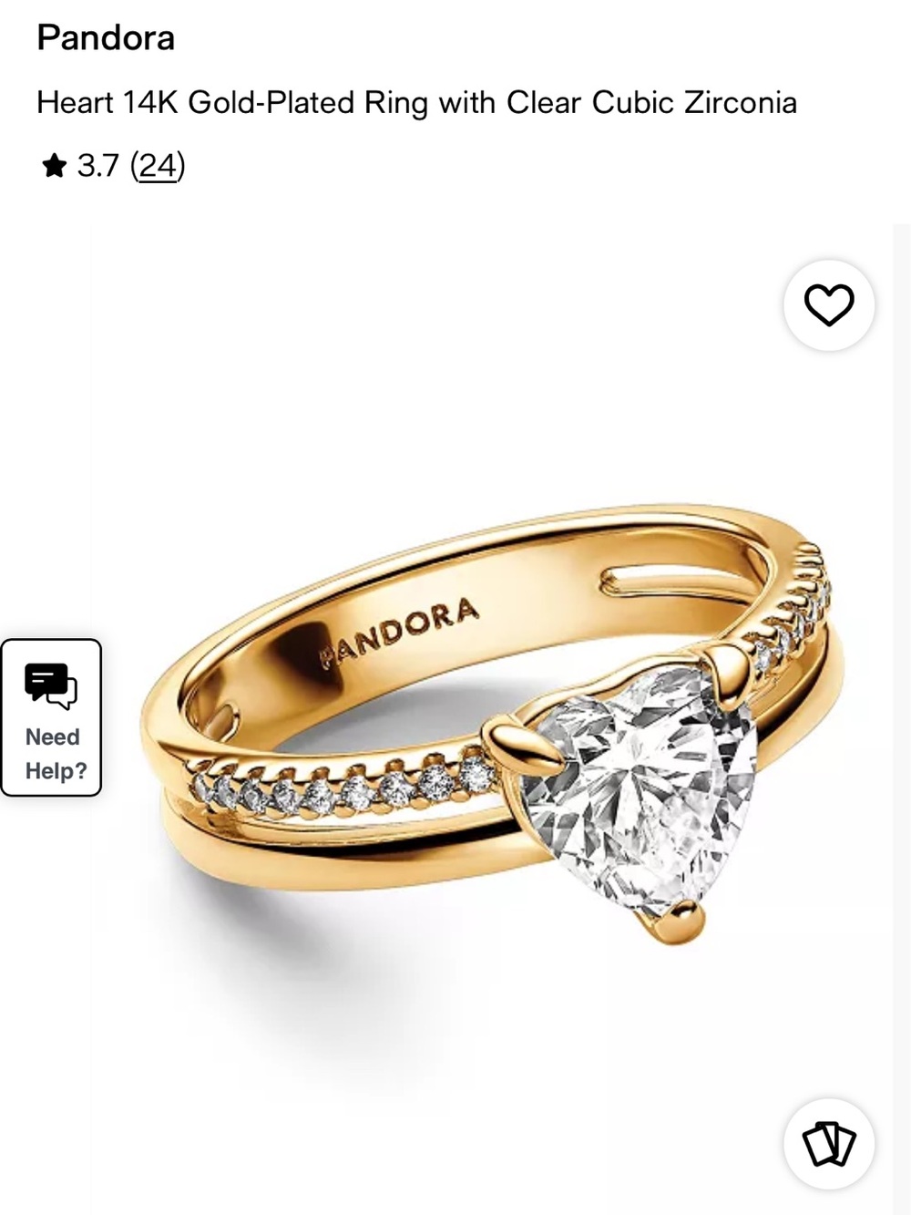 Pandora Gold-Plated Heart Ring with Clear Heart CZ